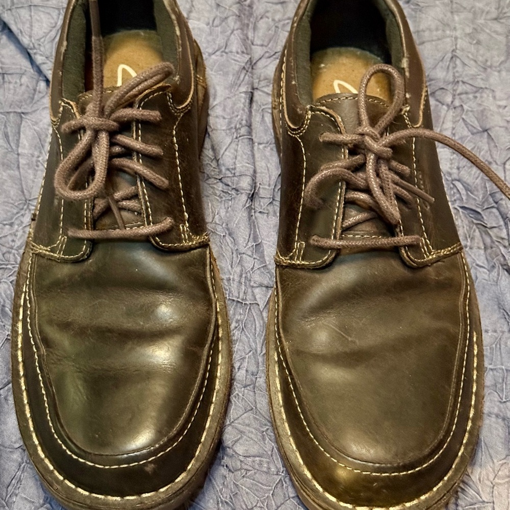 Clarks Men’s Shoes 8.5M Brown Leather Casual Lace Up Comfort Oxford 62176 EUC